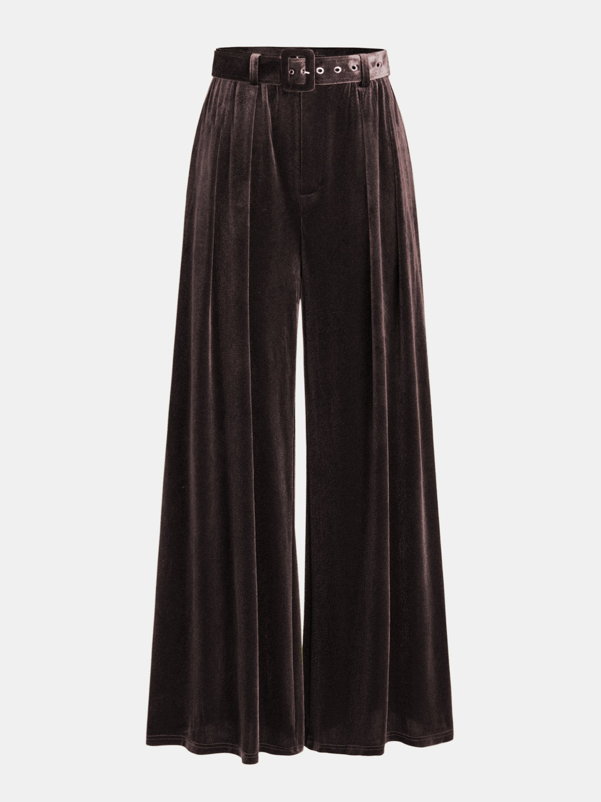 Belted Pleated Velvet Wide-Leg Pants High Waist Elegant Comfort