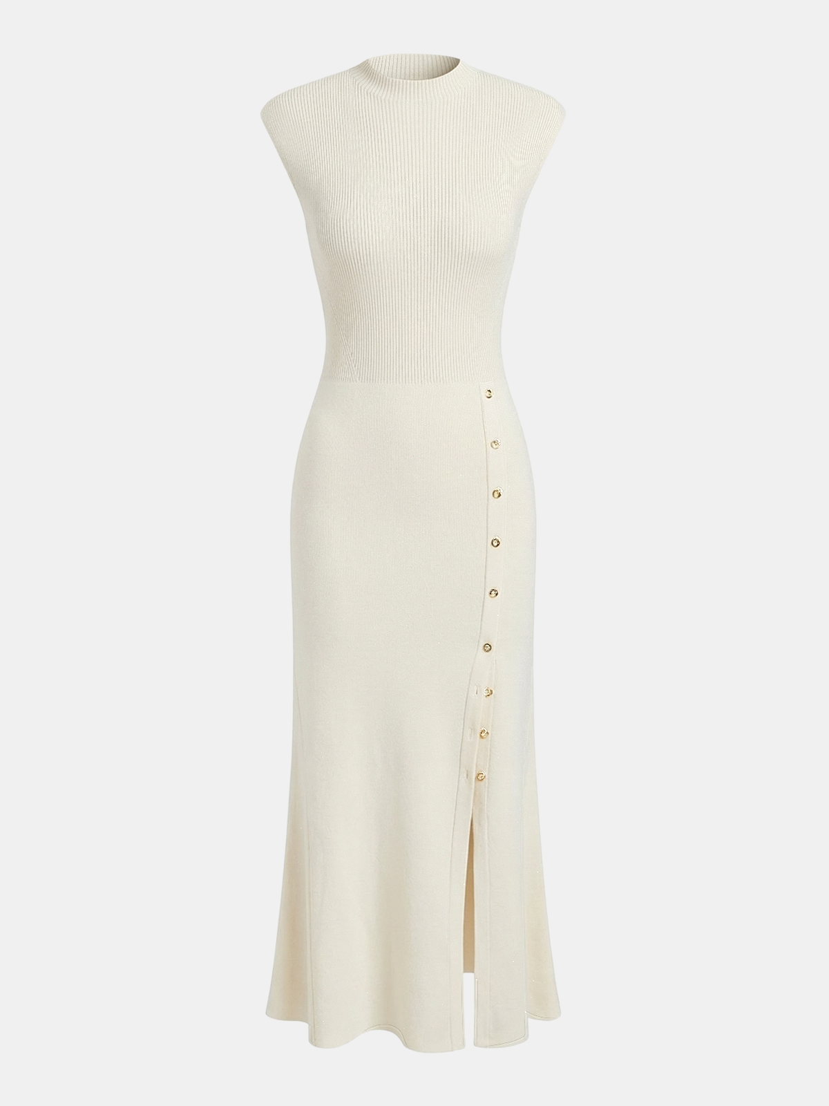 Button Detail Cap Sleeve Rib Knit Maxi Dress for Women, Comfortable Stretch Fit