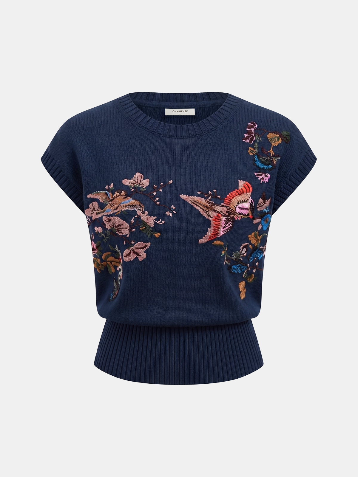Embroidered Floral Bird Knit Vest for Women Lightweight Spring Fashion