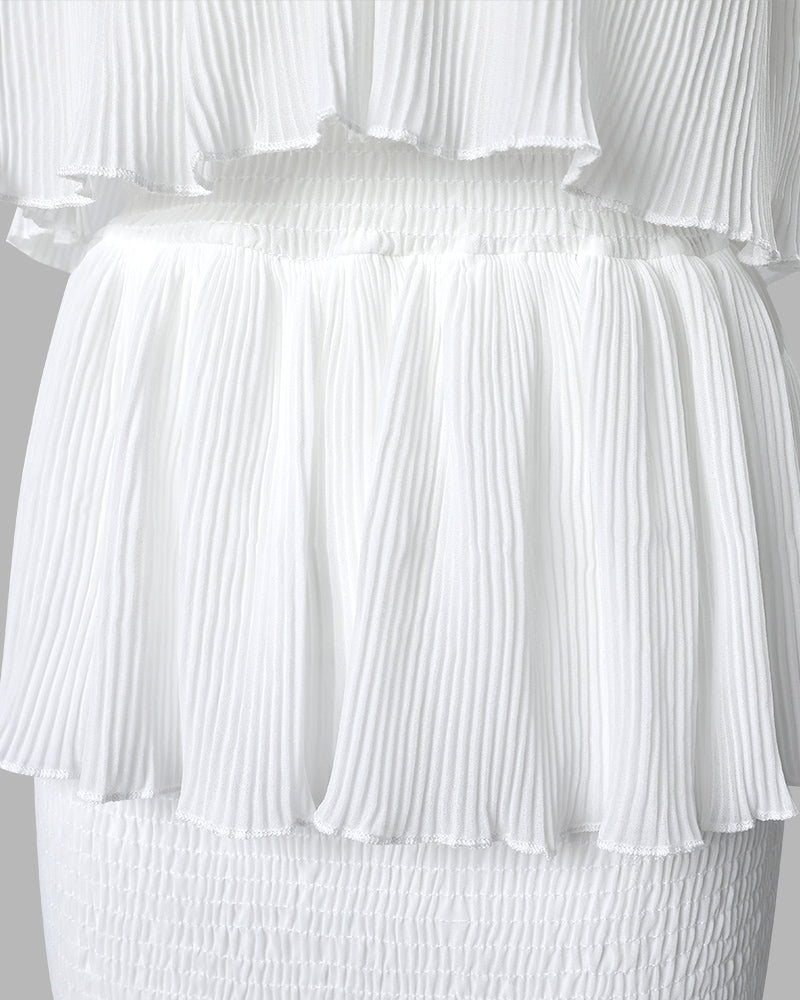 Layered Ruffle Shirred Strapless Maxi Party Dress, Slim Fit