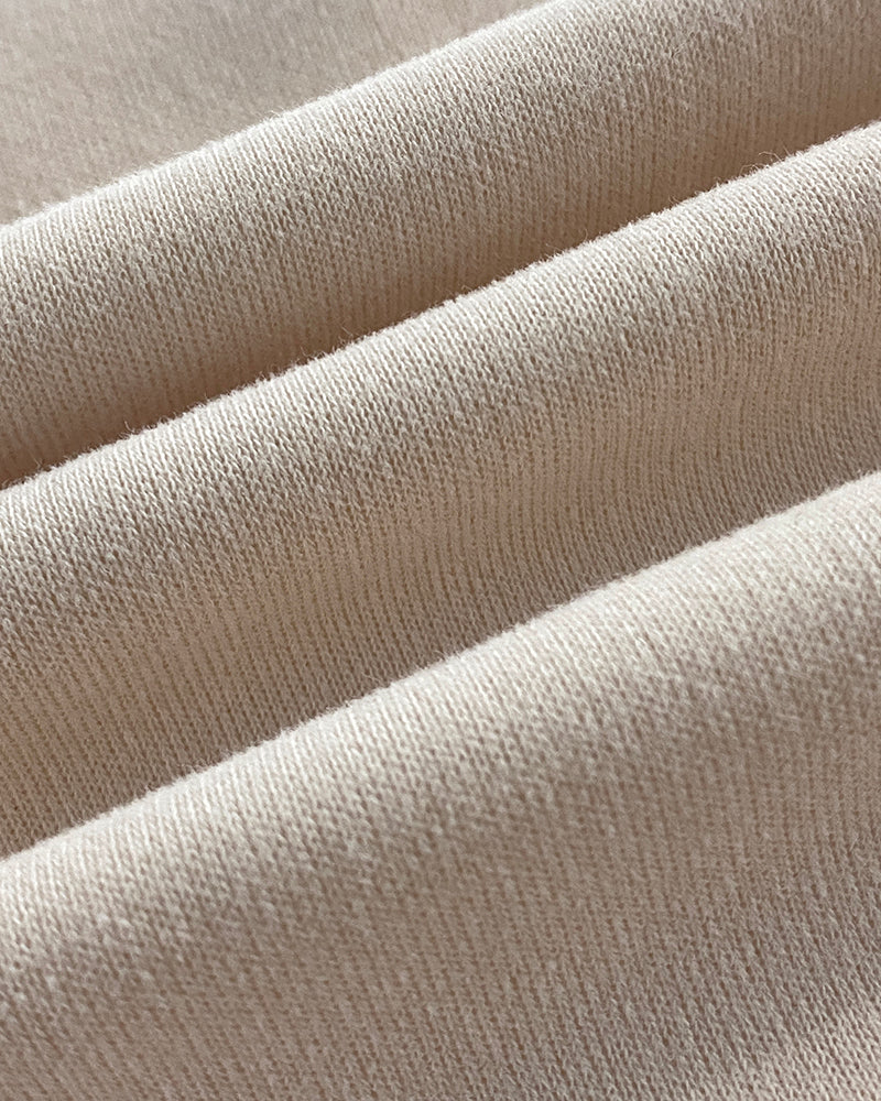Beige ribbed knit High Neck Half-Zip Sweatshirt with drop shoulders and kangaroo pocket.