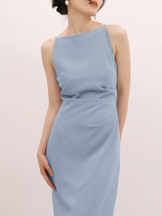 Silent Sea Boat Neck Midi Dress Elegant Lightweight Summer Wear