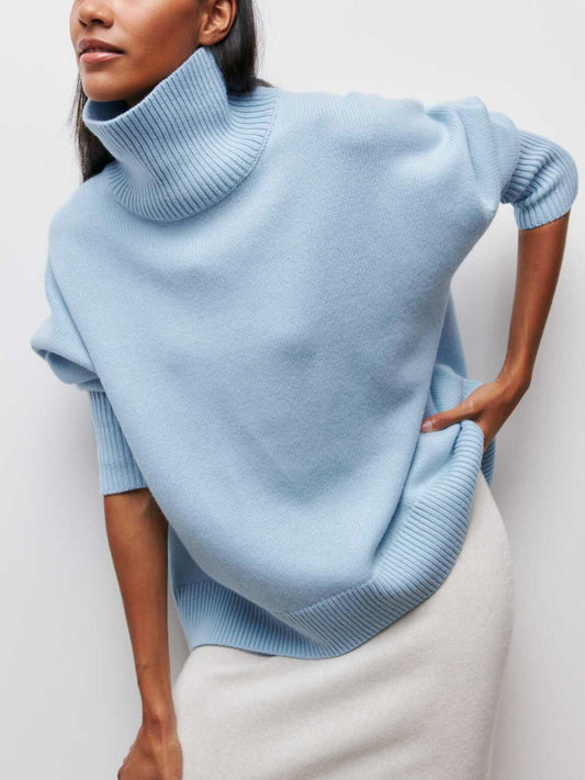 Cloudless Sky Turtleneck Oversized Sweater for Women, Cozy Knit Pullover
