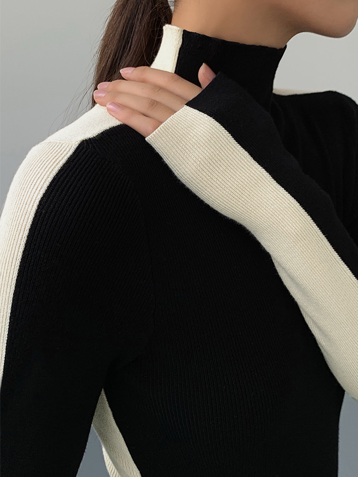 Two Tone Double Sided Long Sleeve Knit Top Women's Casual Layering