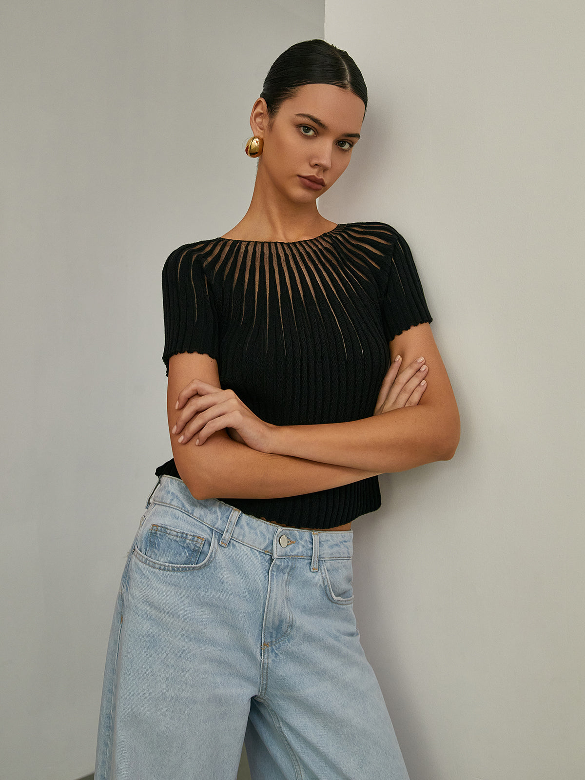 Plain Short Sleeve Knit Top for Women Casual Everyday Wear
