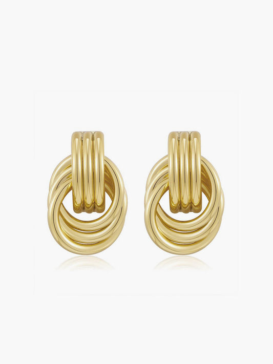 Gold Tone Multi Ring Drop Earrings with Elegant Long Dangles