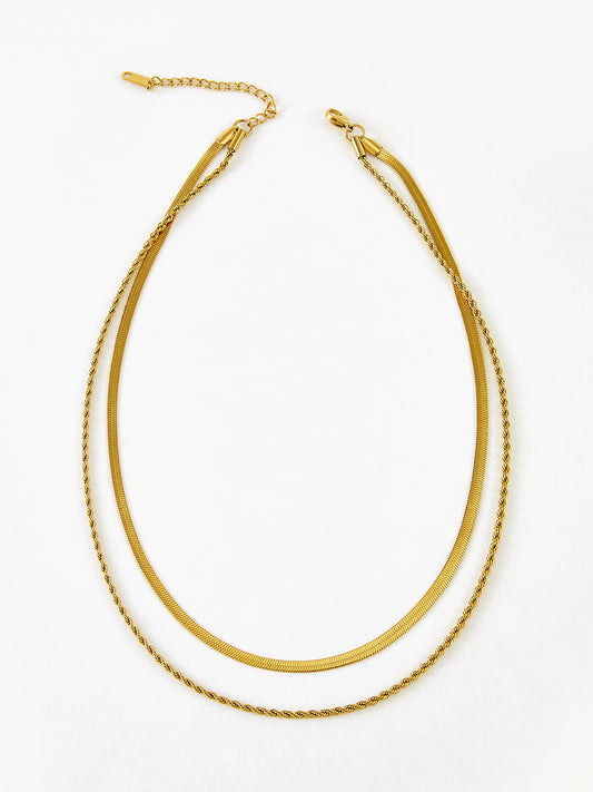 Double-Layer Snake & Twist Chain Necklace, Durable Stainless Steel, Unisex Design