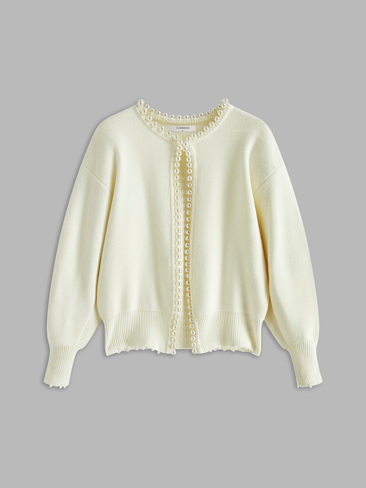 Pearl Trim Ripped Hem Cardigan Stylish Lightweight Layer