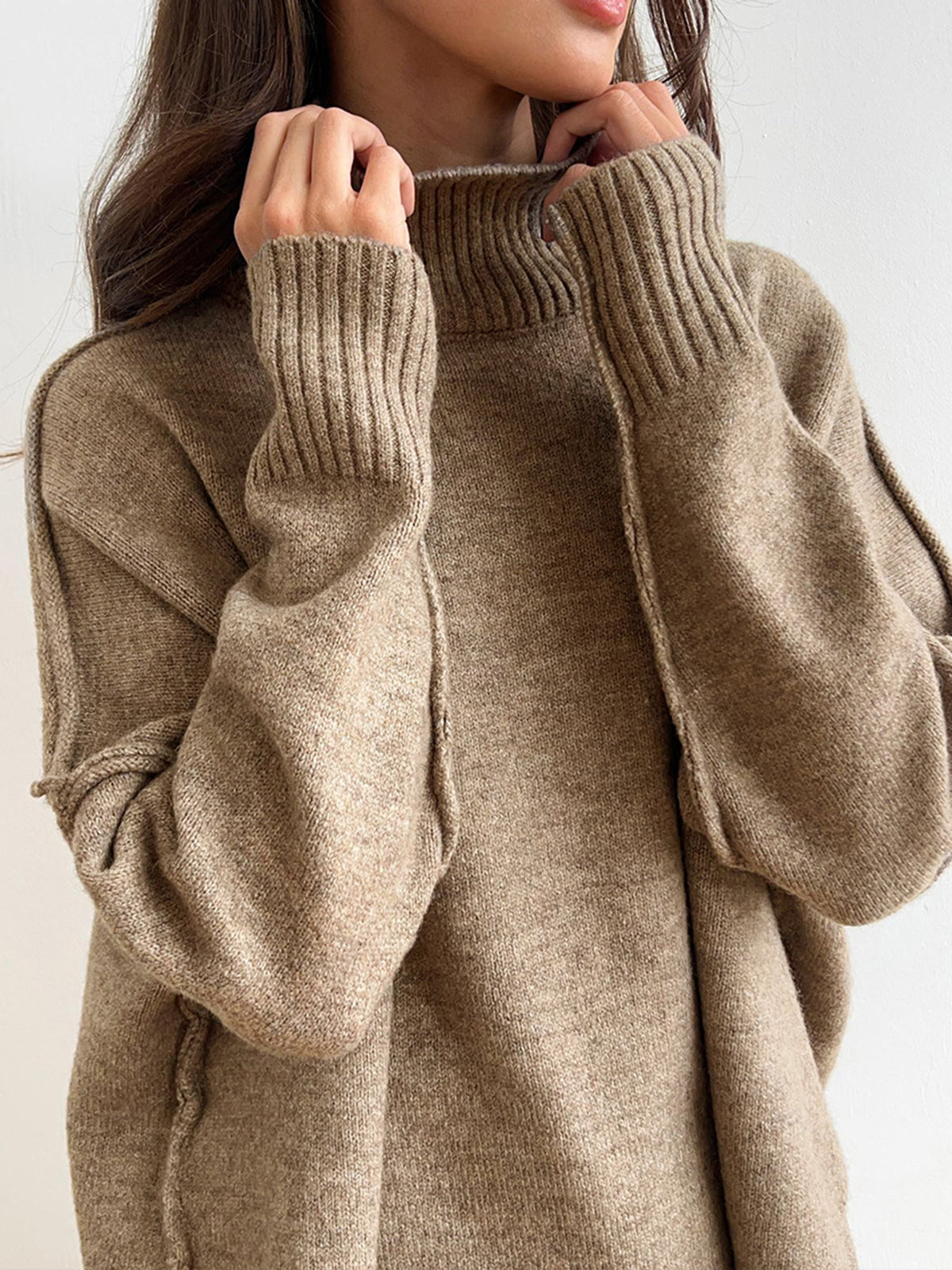 Plain Turtleneck Knit Pants Set for Women Comfortable Winter Lounge Wear