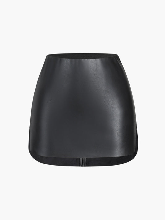 Faux Leather Zippered Mini Skirt for Women Trendy Clubwear
