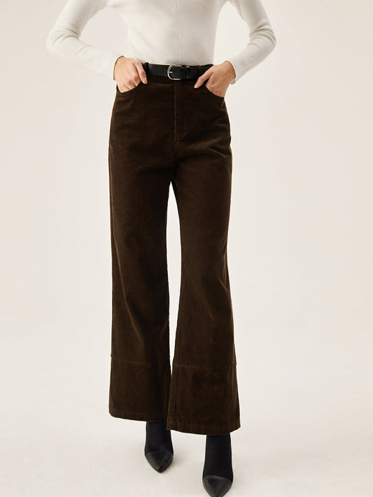 Corduroy Wide Leg Pocket Pants with Elastic Waistband
