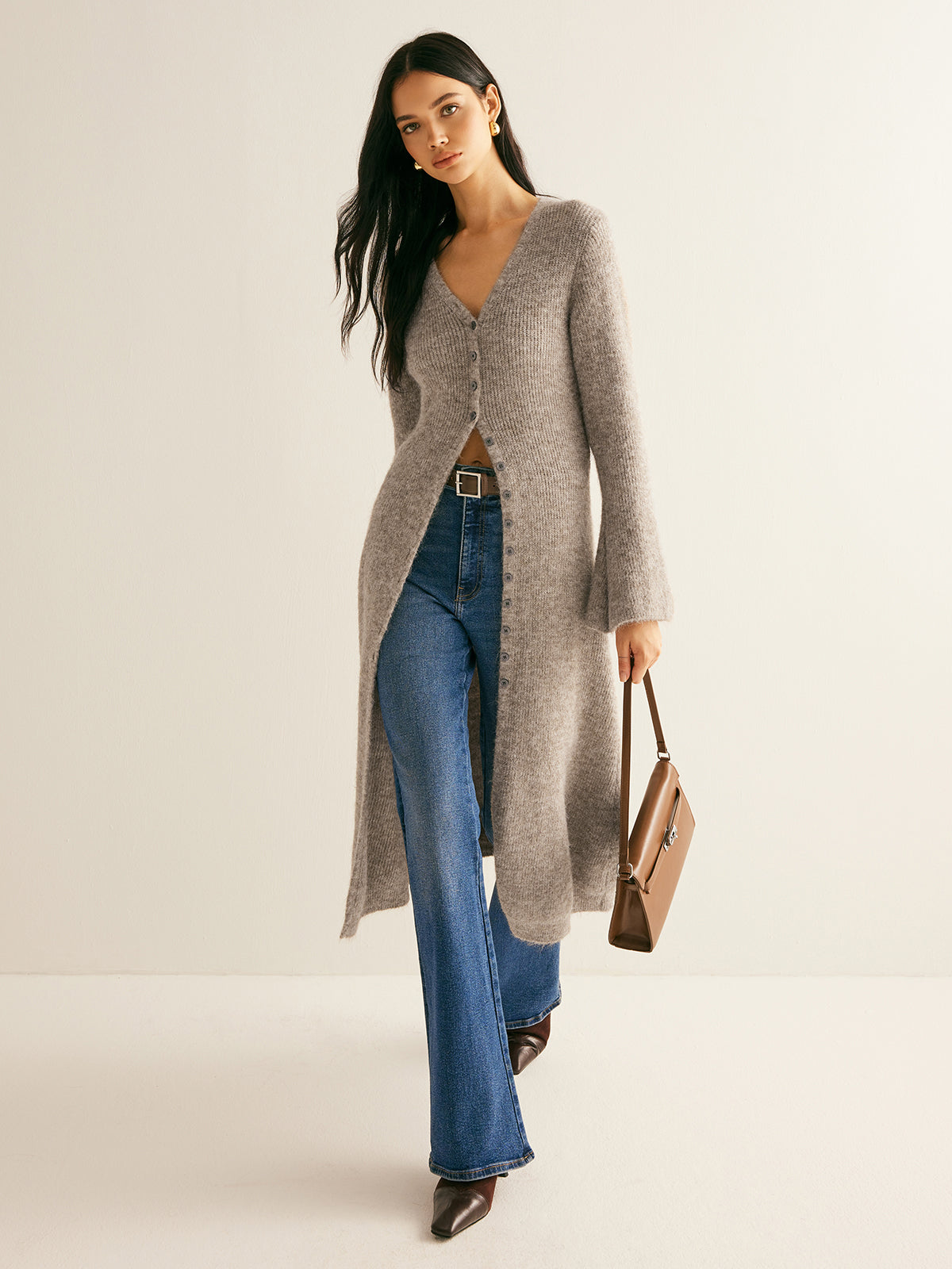 Stacking V-Neck Split Breasted Sweater Dress for Women, Cozy Fall Winter Fashion