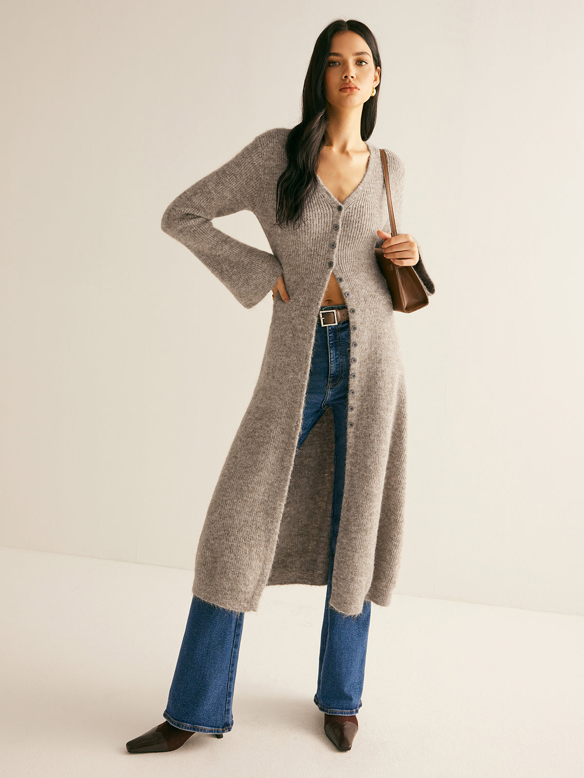 Stacking V-Neck Split Breasted Sweater Dress for Women, Elegant Winter Fashion