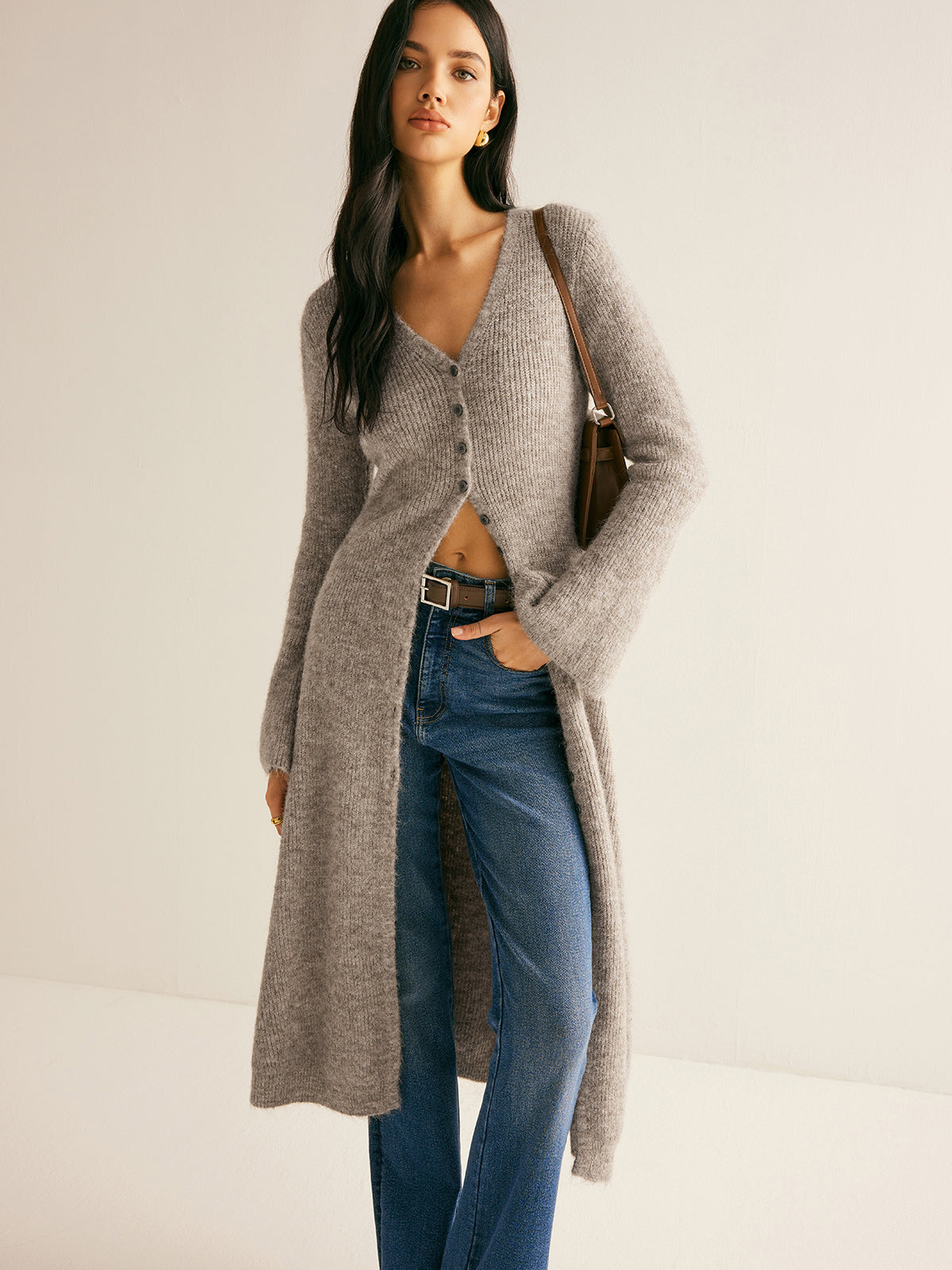 Stacking V-Neck Split Breasted Sweater Dress for Women, Cozy Fall Winter Fashion