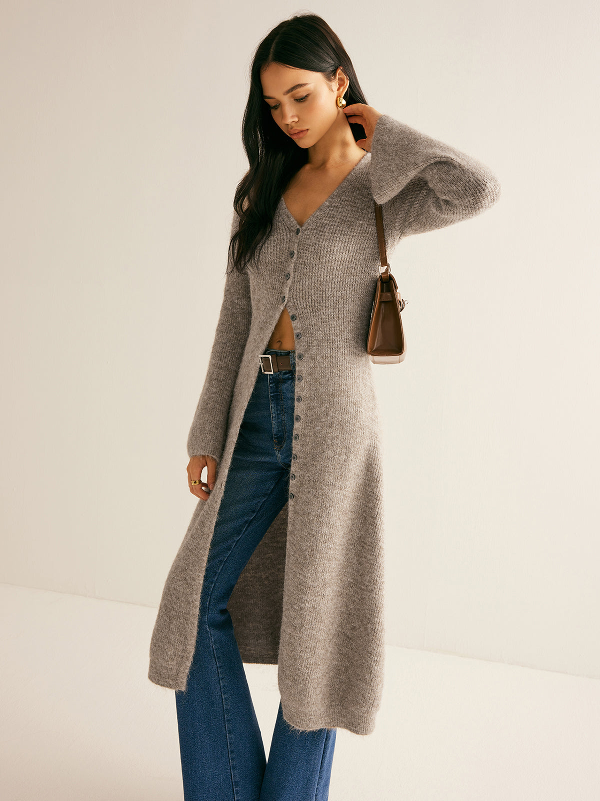 Stacking V-Neck Split Breasted Sweater Dress for Women, Elegant Winter Fashion