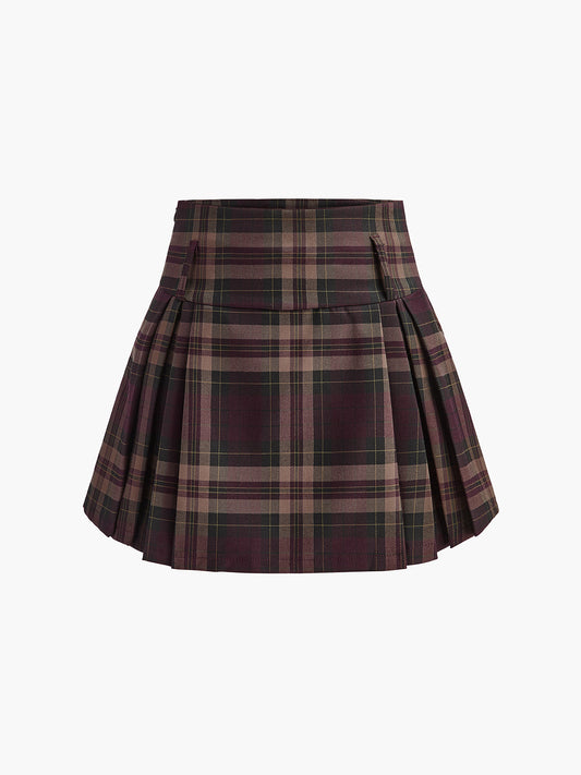 Checked Zipper Mini Skirt with High Waist Design