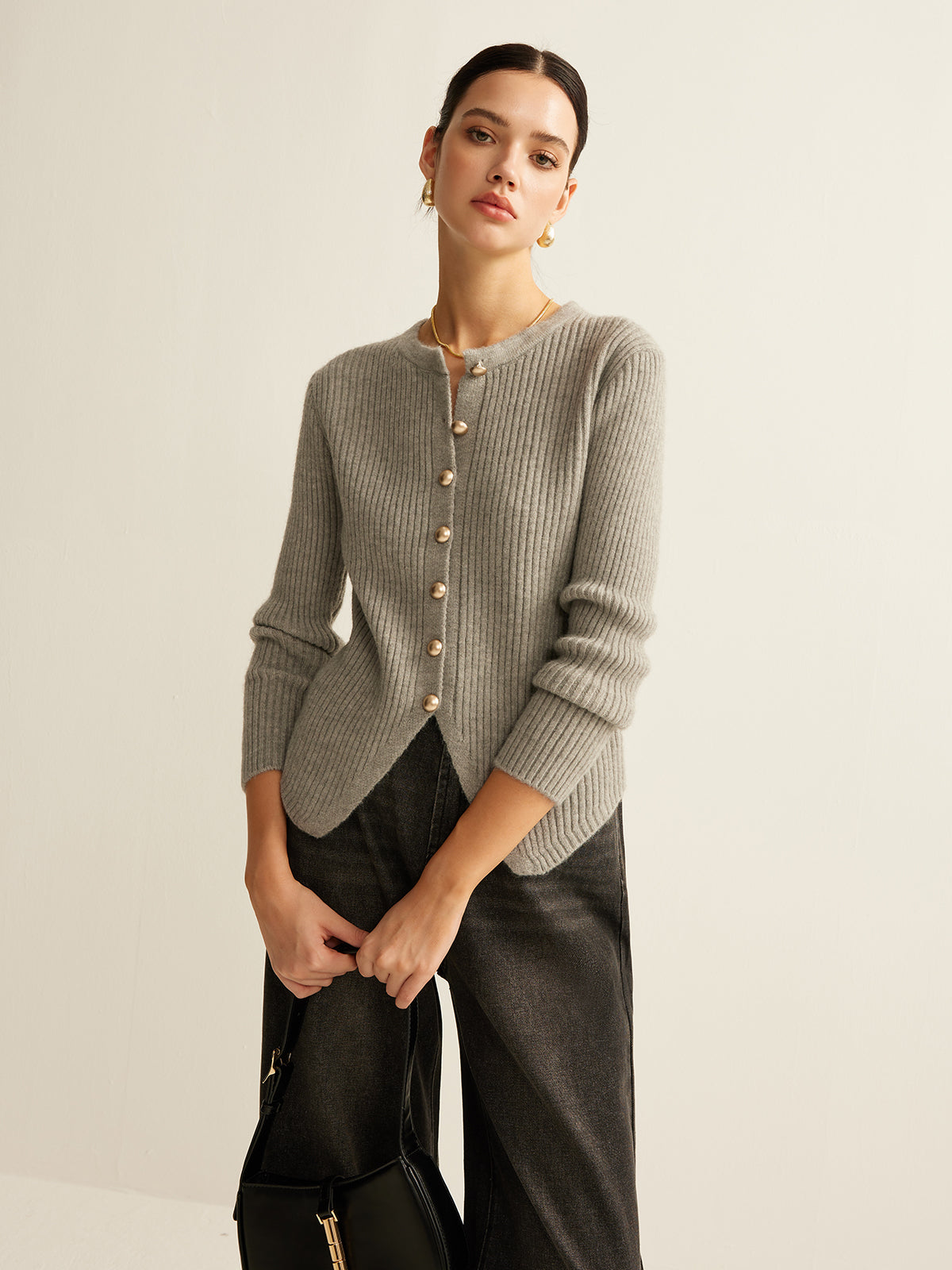 Button Down Split Cardigan Long Sleeve Lightweight Knit