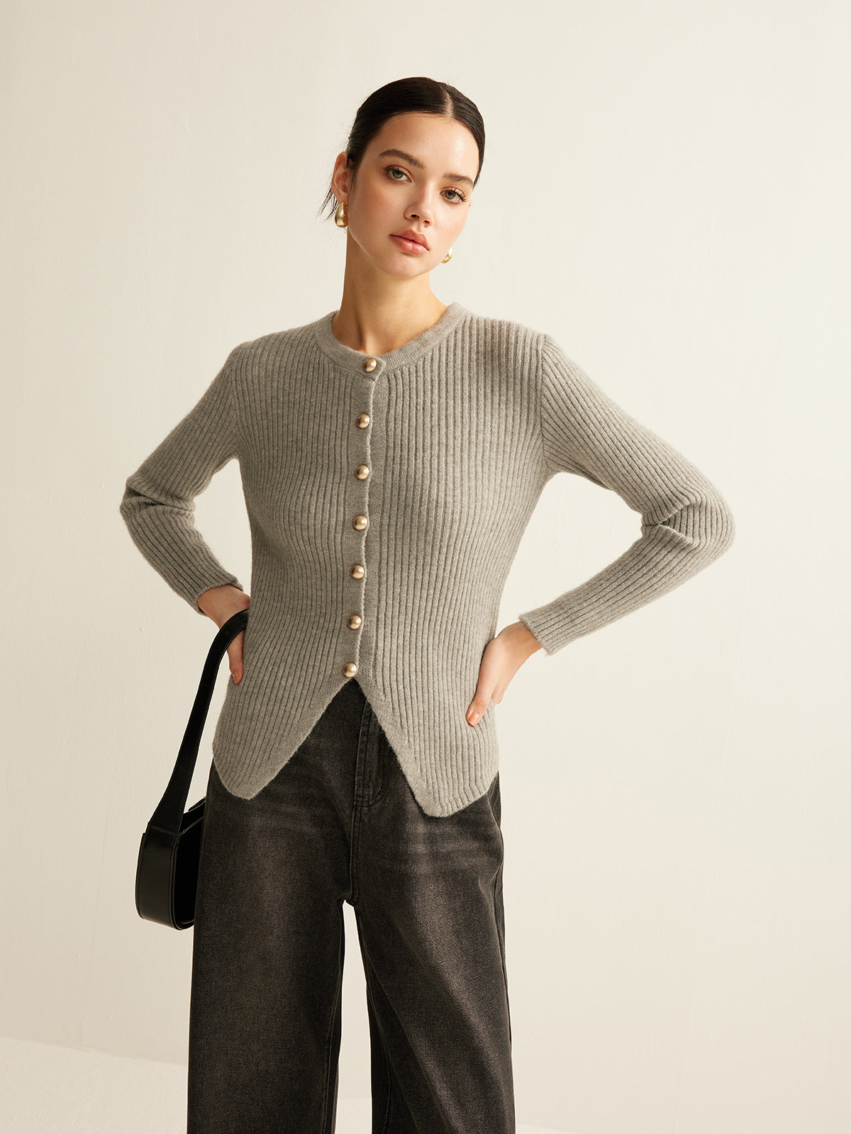 Button Down Split Cardigan Long Sleeve Lightweight Knit