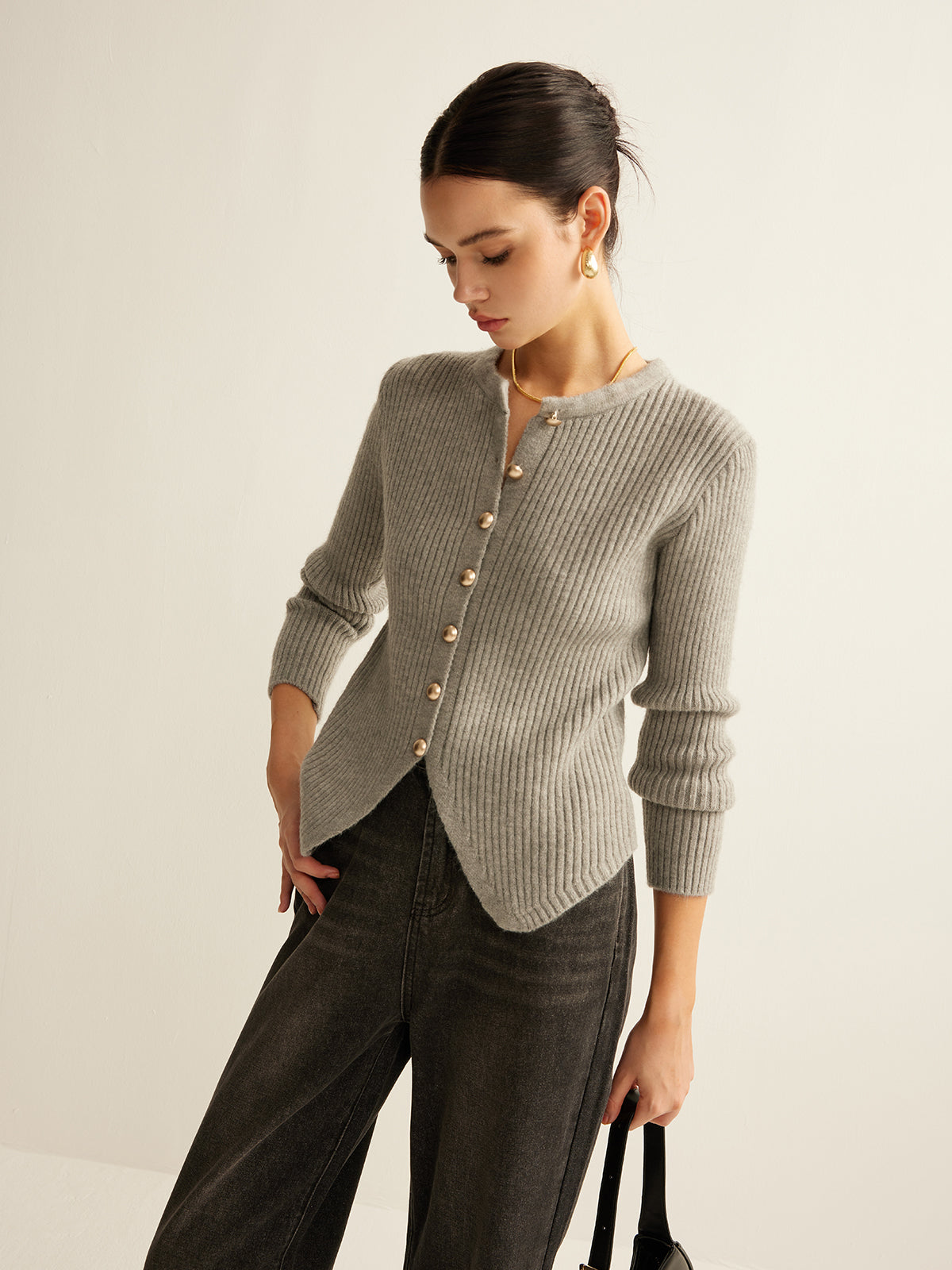 Button Down Split Cardigan with Pockets Lightweight