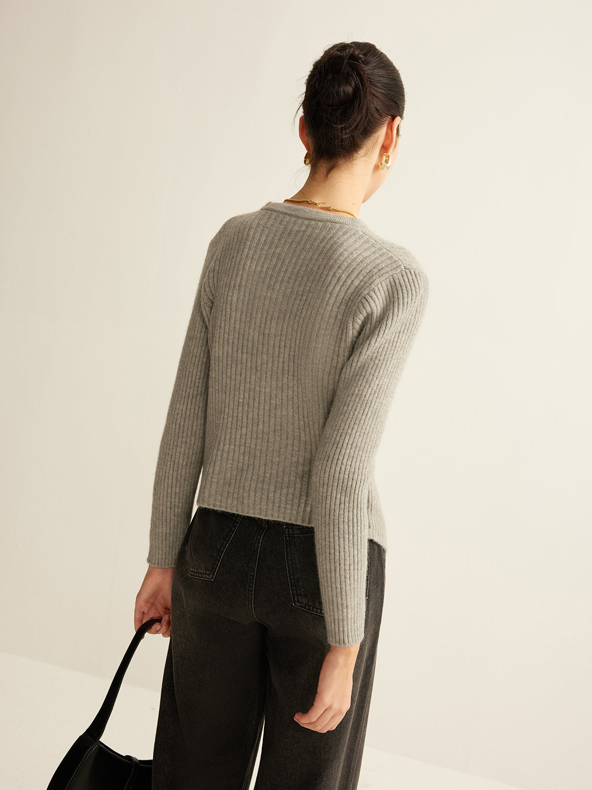 Button Down Split Cardigan Long Sleeve Lightweight Knit