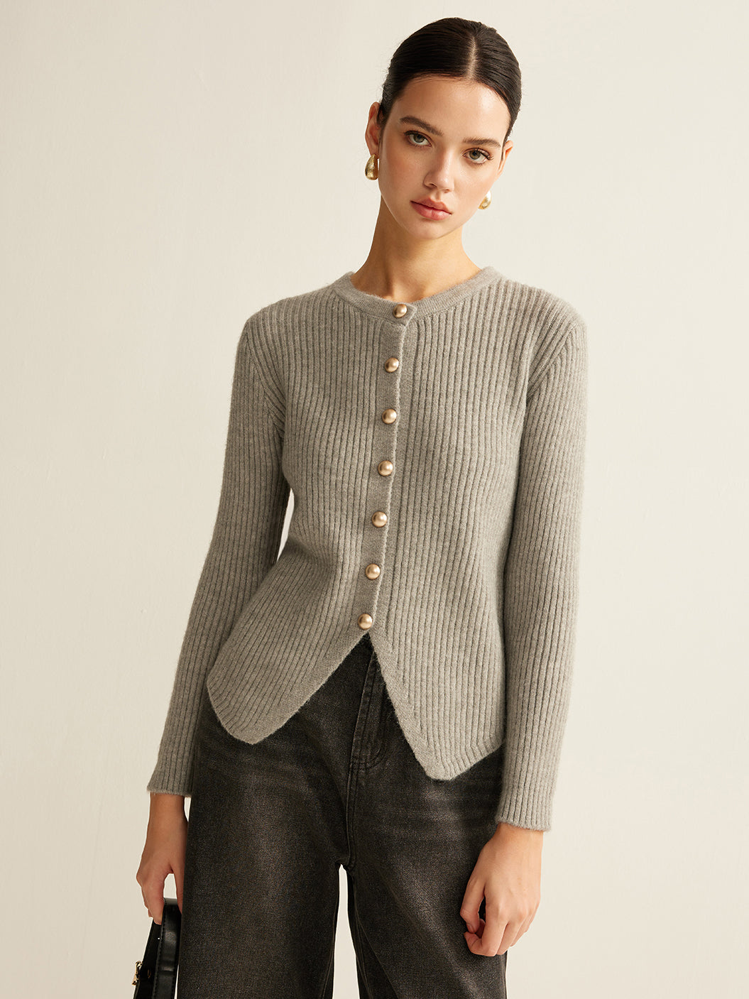 Button Down Split Cardigan Long Sleeve Lightweight Knit