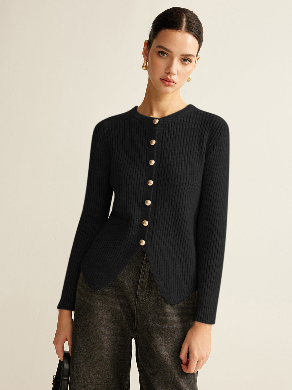 Button Down Split Cardigan Long Sleeve Lightweight Knit