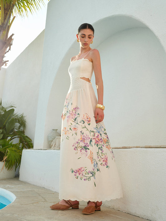 Floral Print Lace-Up Back Sleeveless Dress for Women Summer Casual