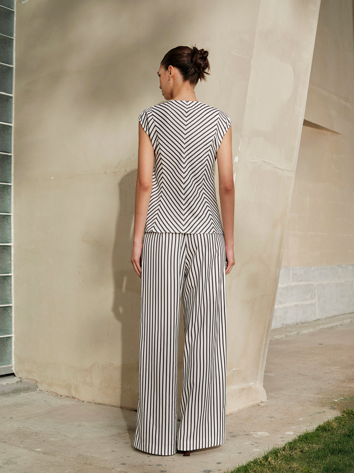 Striped Mid-Waist Wide Leg Pants for Women Casual Fit