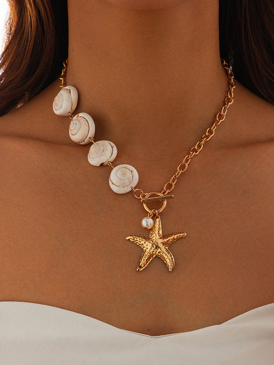 Seashell & Starfish Pendant Necklace, Ocean-Inspired Beach Jewelry Accessory