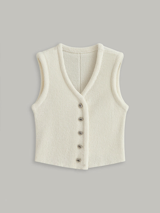 Button Front Sweater Vest with V-Neck Casual Fit