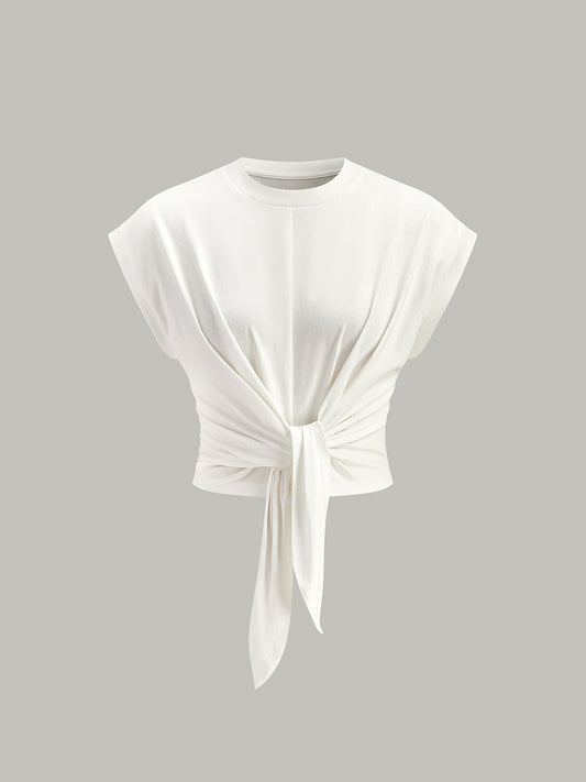Tie-Front Cap Sleeve Top Women's Casual Blouse
