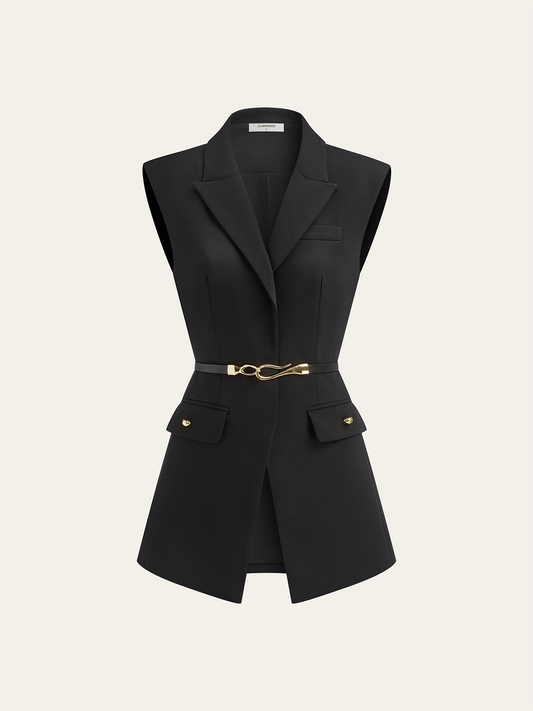Belted Cap Sleeve Vest for Women Casual Summer