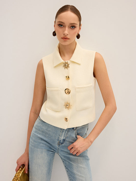 Irregular Metal Button Sleeveless Vest Stylish Casual Summer Top