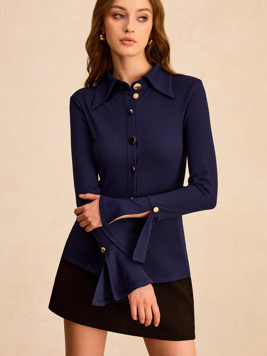 Orbit Button-front Shirt with Flared Sleeve and Elegant Tailoring