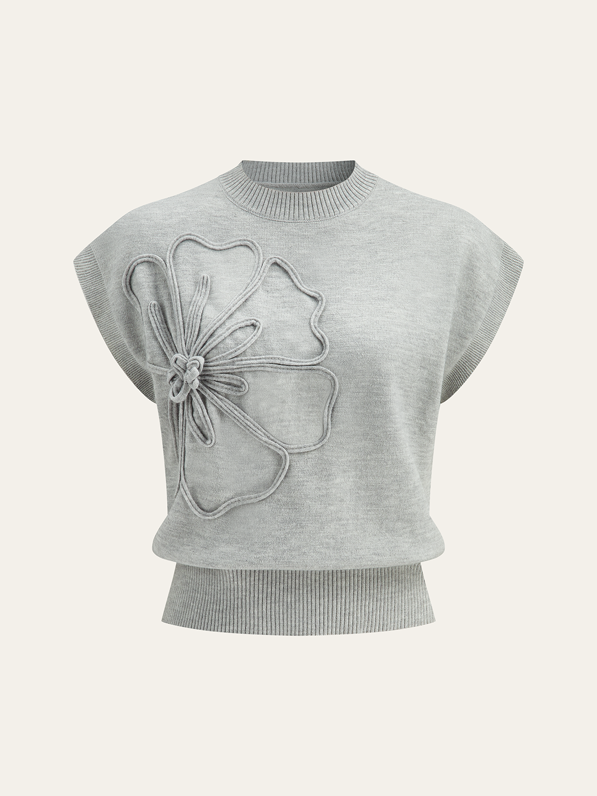 Flower Applique Cap Sleeve Knit Top Women's Casual Spring Wear