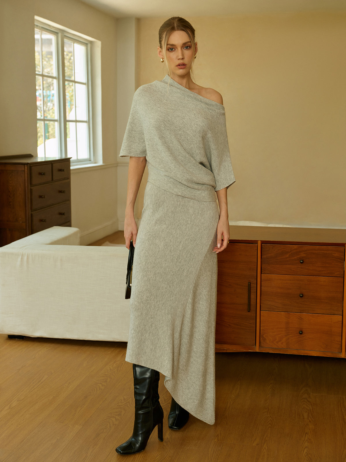 Wool-Blend Off-Shoulder Knit Top for Women Casual Fall Winter