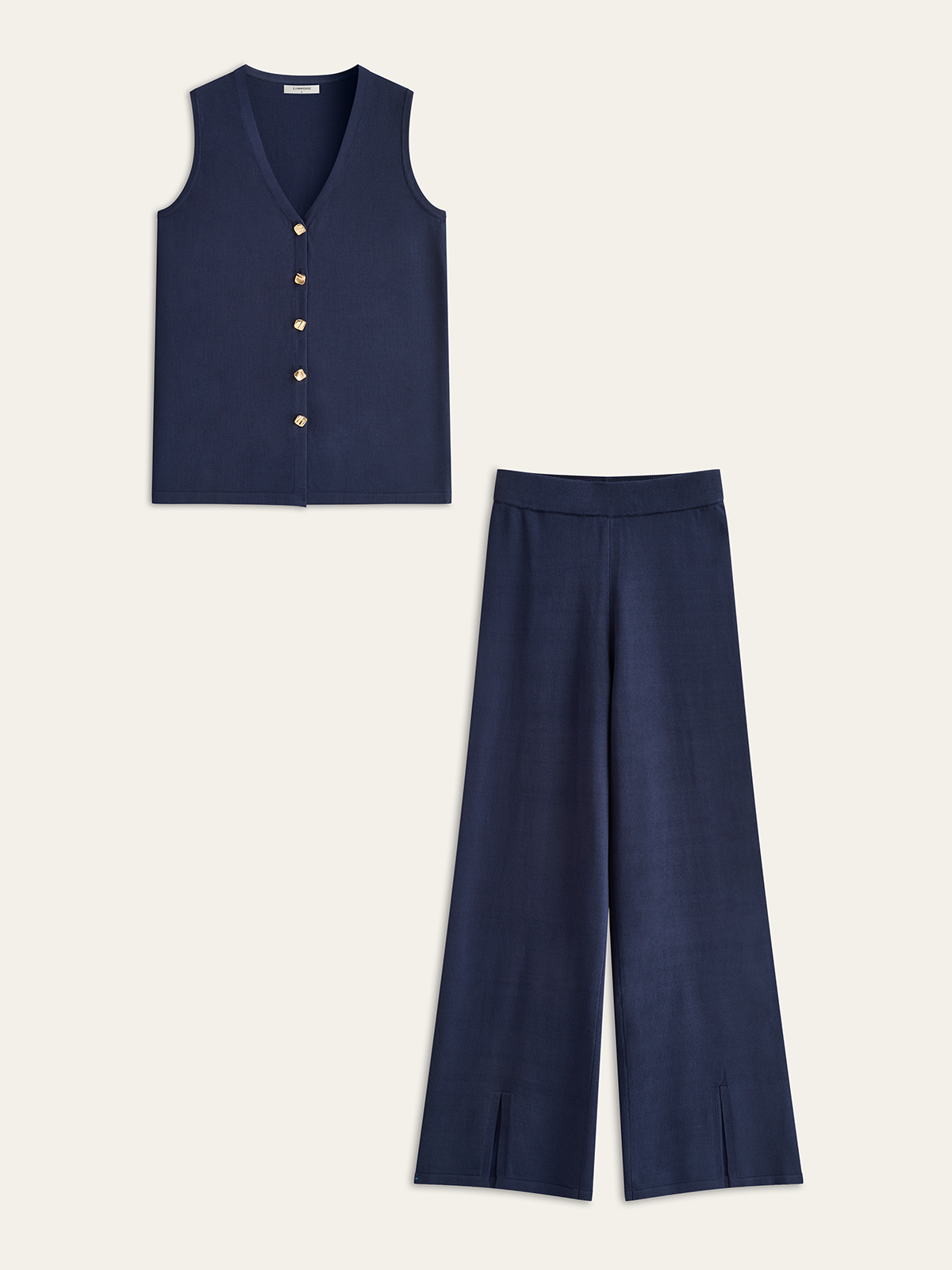 Golden Button Knit Vest Pants Set for Women, Stylish Casual Outfit