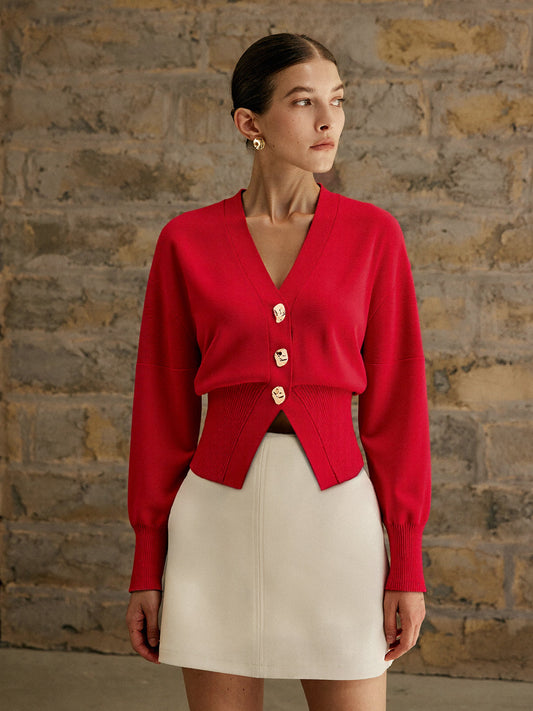 Wool Blend Cropped V-Neck Cardigan for Women Comfort Fit