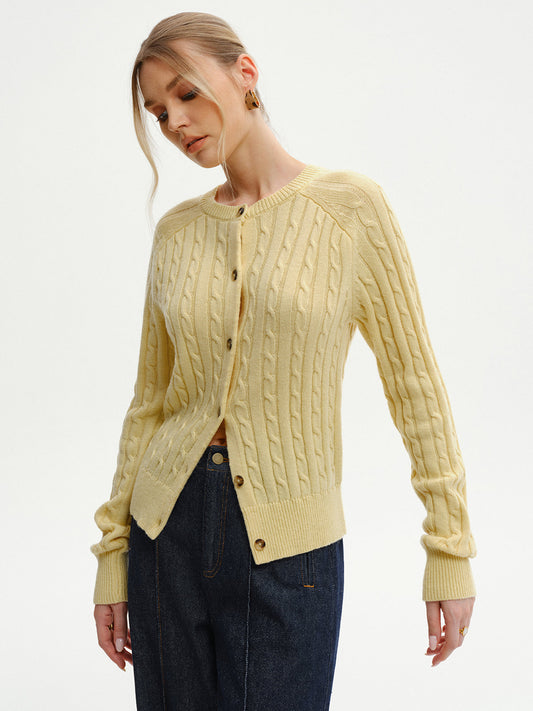 Cable-Knit Buttoned Cardigan with Pockets for Women
