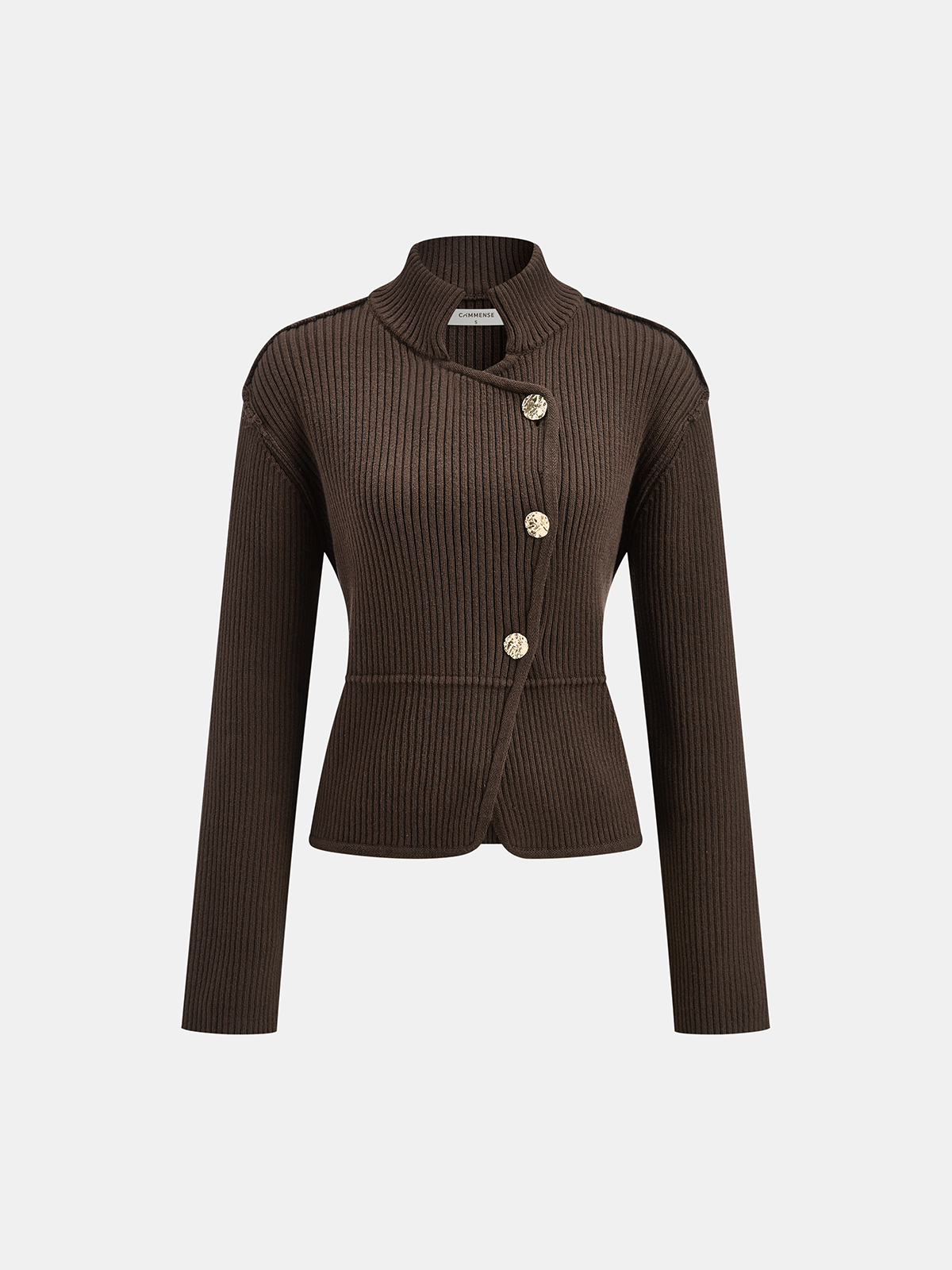 Stand Collar Asymmetric Button Cardigan Lightweight Layering Essential