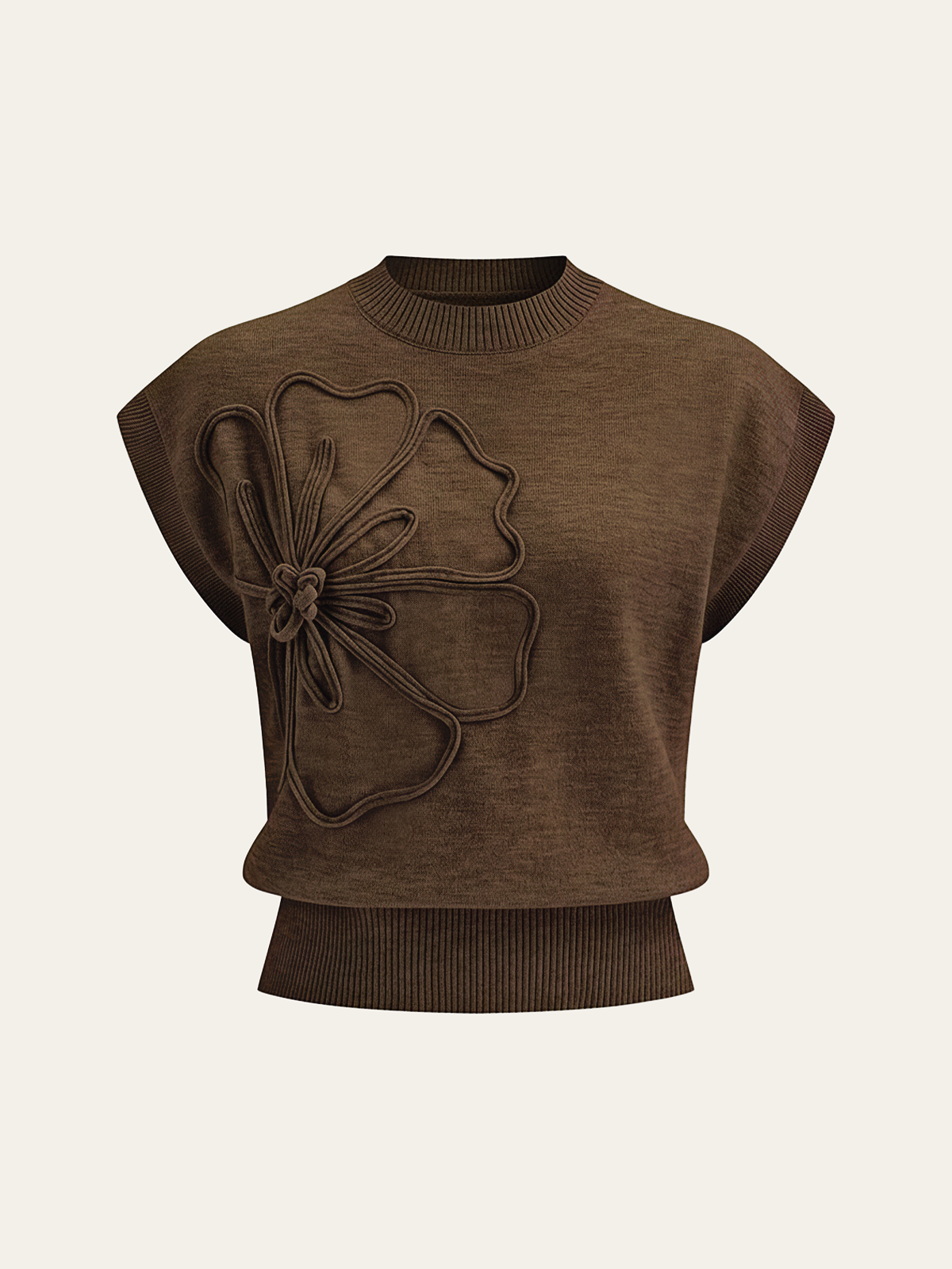 Flower Applique Cap Sleeve Knit Top for Women Casual Wear