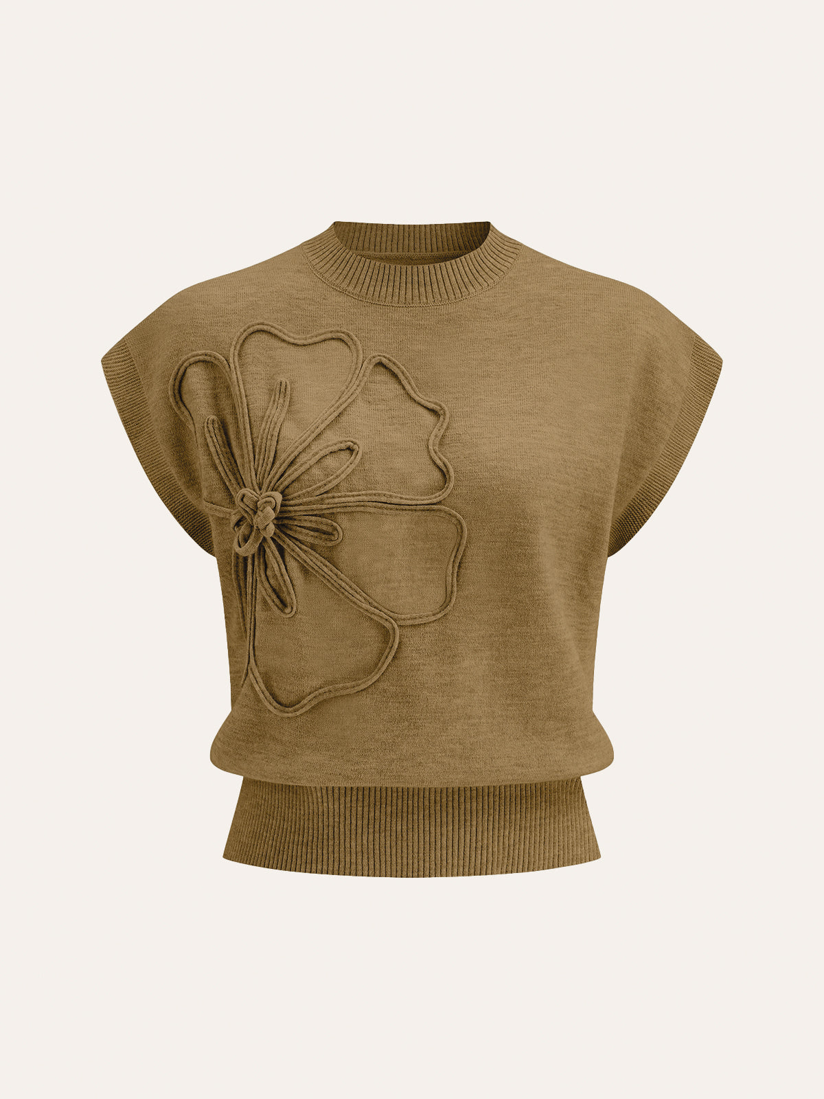 Flower Applique Cap Sleeve Knit Top for Women Casual Wear