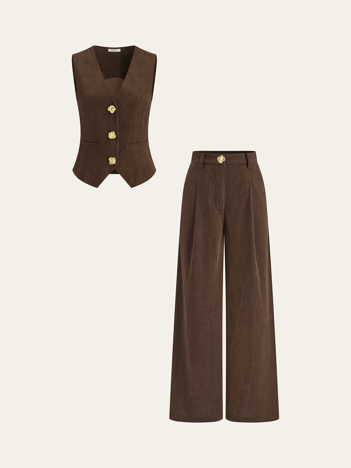 Corduroy Wide-Leg Pleated Pants for Women Casual Fall
