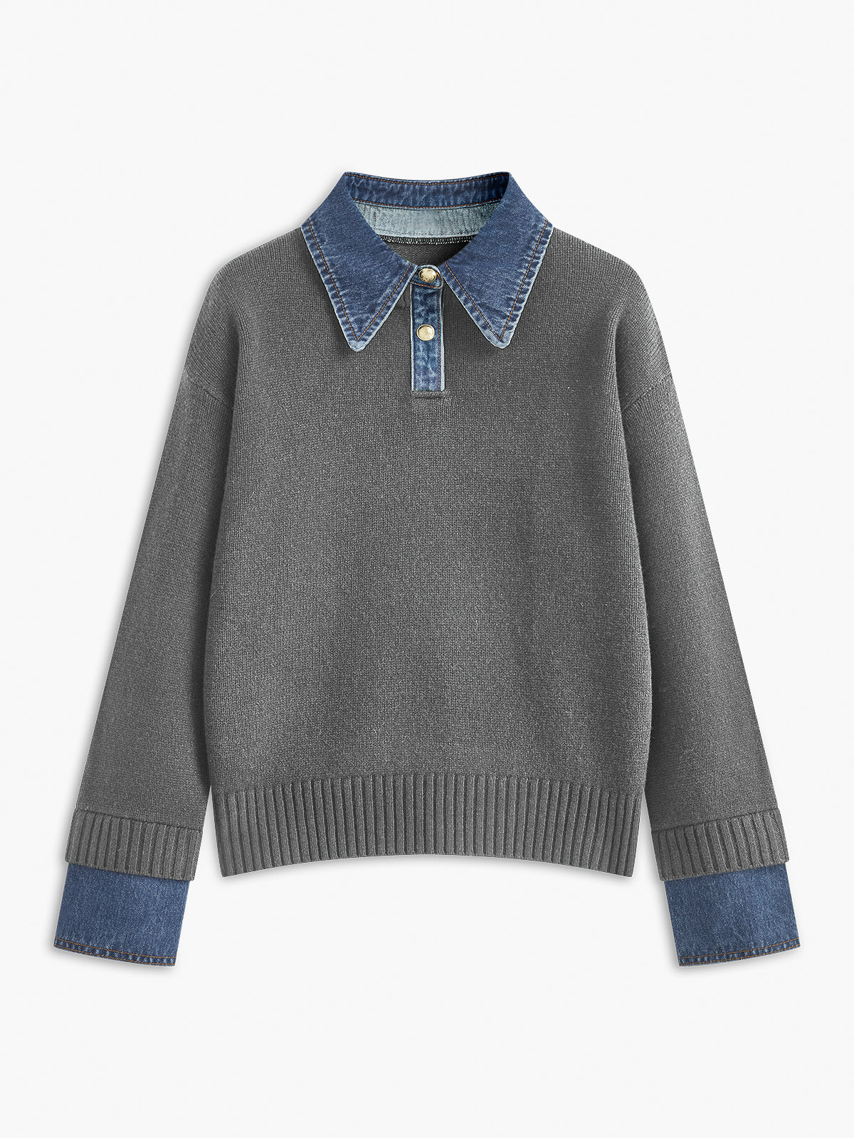 2 in 1 Panel Lapel Relaxed Sweater for Versatile Casual Wear