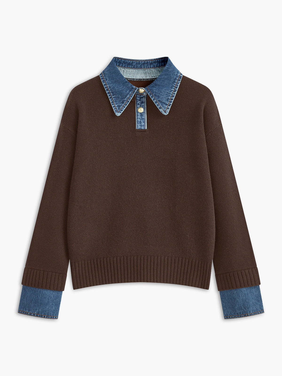 2 in 1 Panel Lapel Relaxed Sweater for Versatile Casual Wear