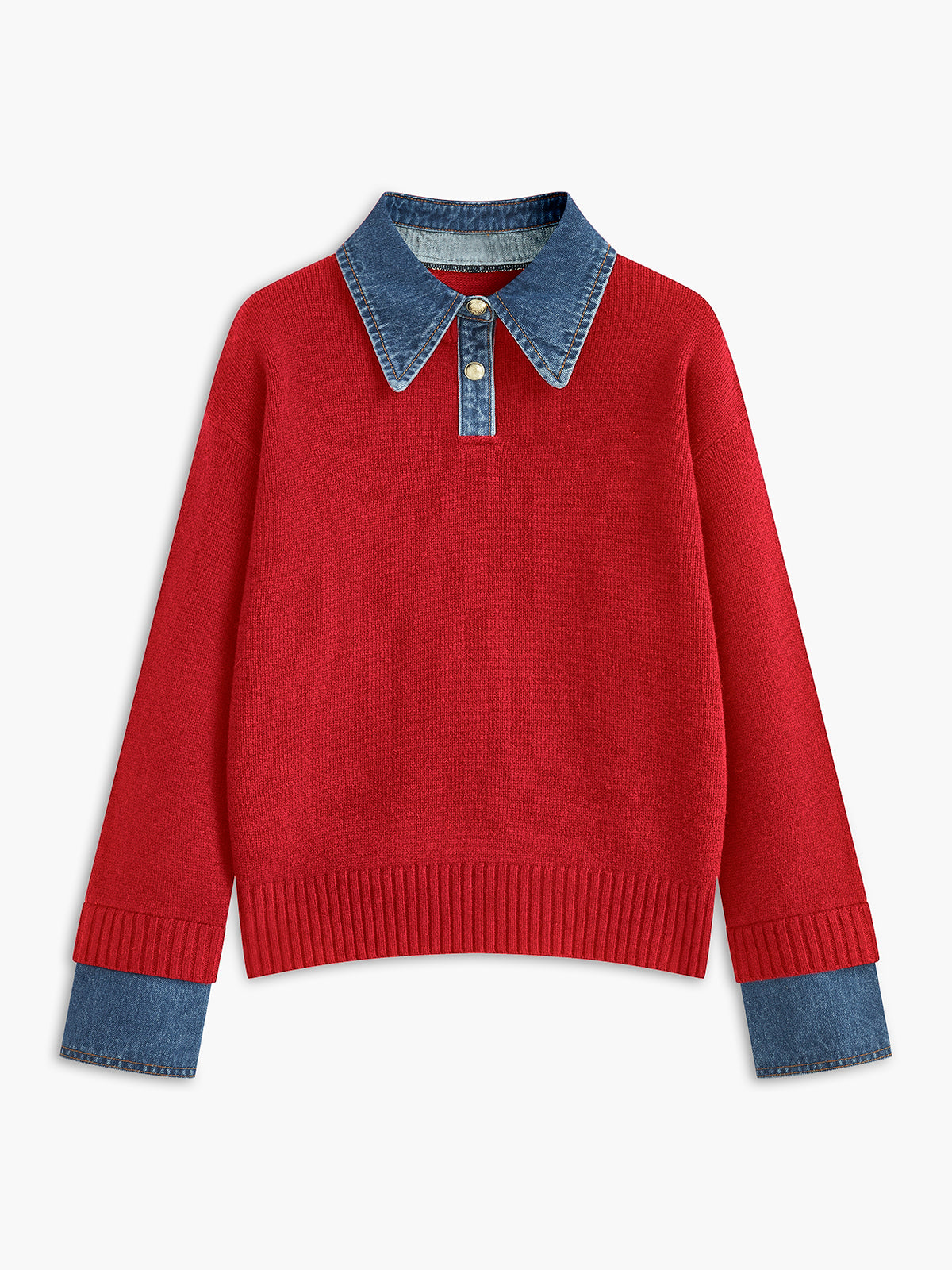 2 in 1 Panel Lapel Relaxed Sweater for Versatile Casual Wear