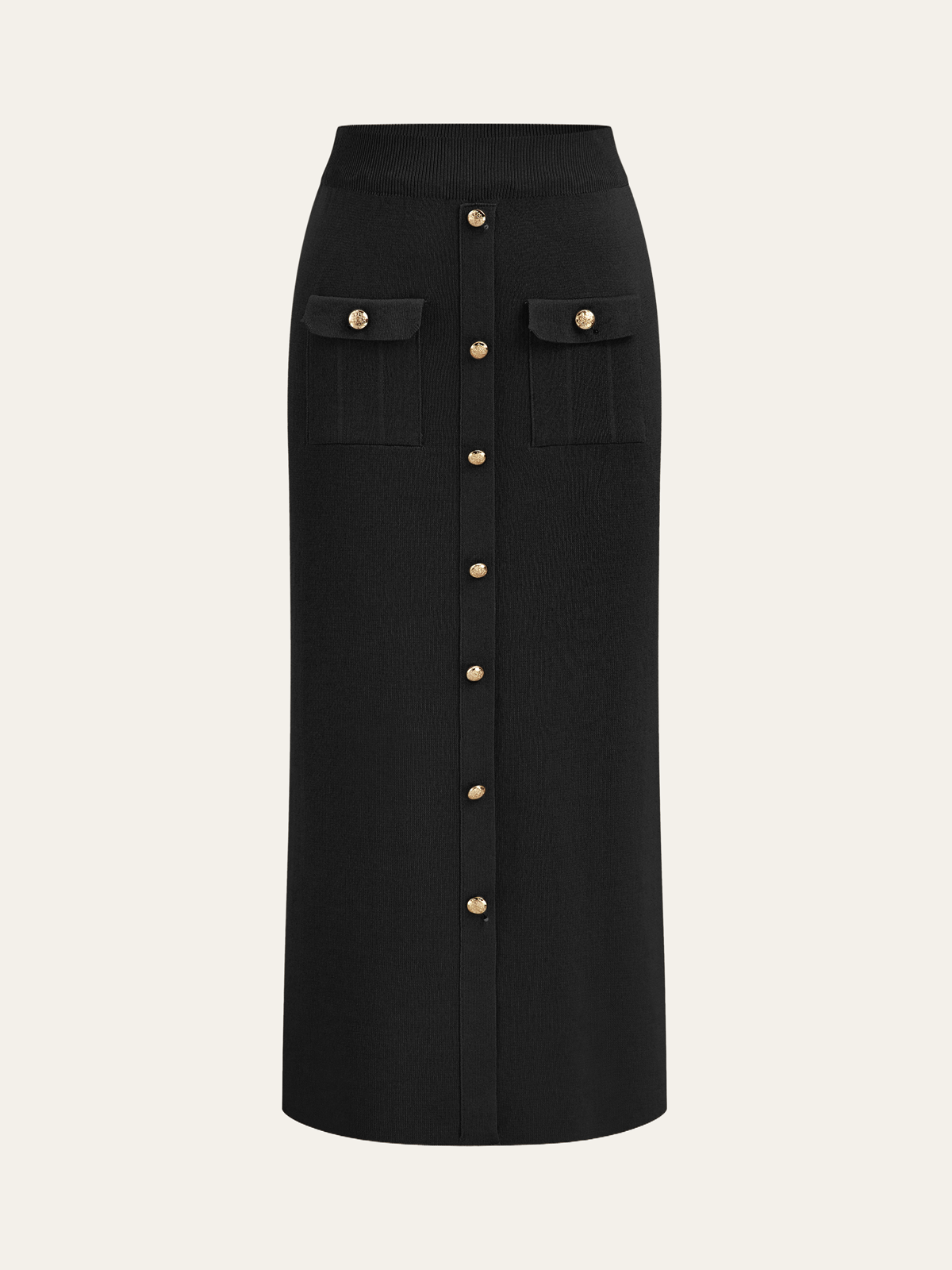 Metal Button Collared Cardigan and Midi Skirt Set, Trendy Women’s Workwear Essentials