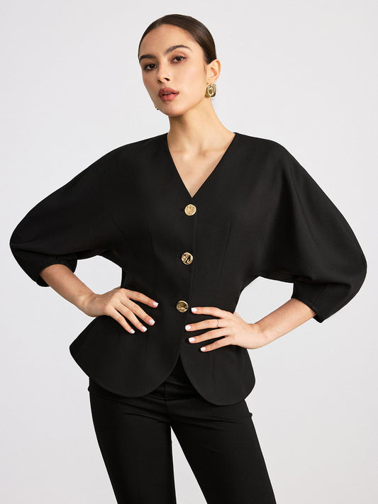 V-Neck Batwing Sleeve Blouse Women's Casual Flowy Top
