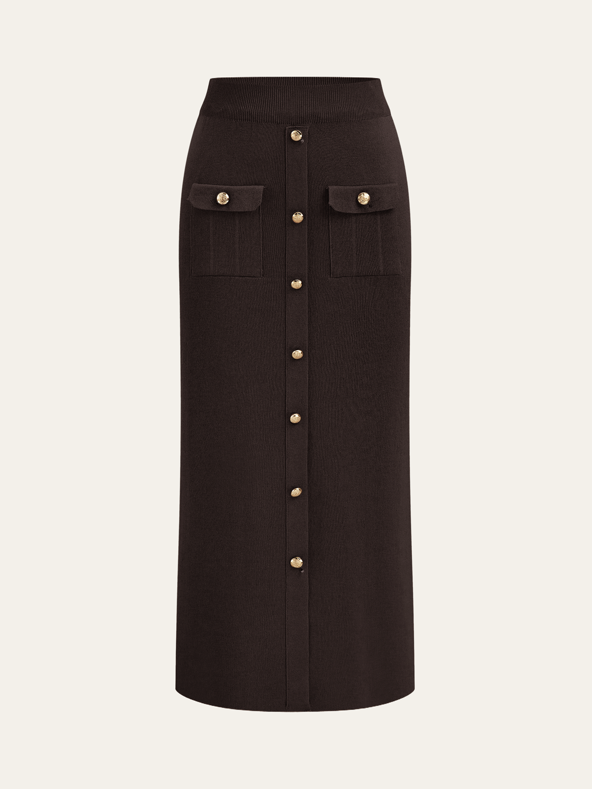 Metal Button Collared Cardigan and Midi Skirt Set, Trendy Women’s Workwear Essentials