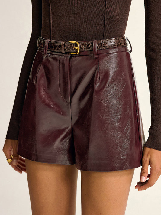 PU Leather High-Waisted Shorts for Women without Belt